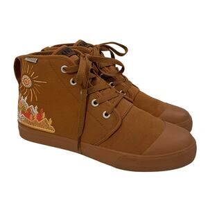 Bangs Unisex High Top Sneakers Canvas Mountain Sun Embroidered W 8.5 / M 7 Tan